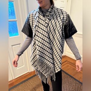 Bogner Black, Gray, beige Plaid Fringe Wrap